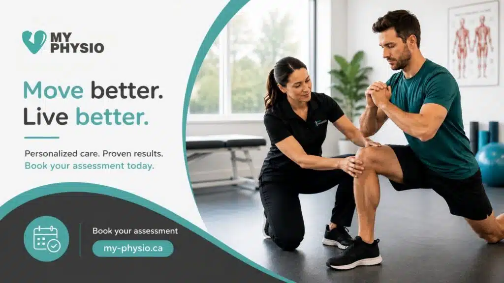 Physiotherapist assisting a patient with a knee strengthening exercise during a personalized rehabilitation session at a physiotherapy clinic.