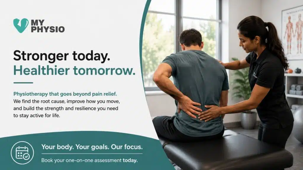 Physiotherapist assessing and treating a patient's lower back pain during a personalized physiotherapy session in a modern clinic