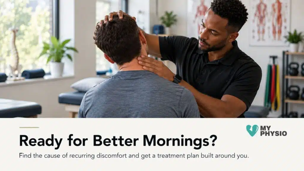 Physiotherapist assessing a patient's neck mobility to help identify and treat recurring neck pain